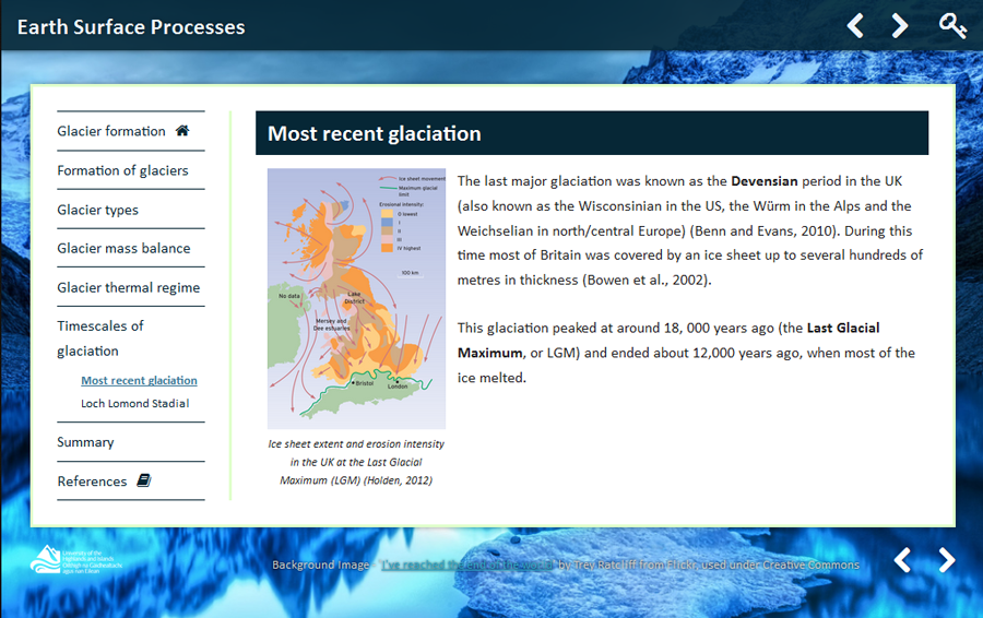 screenshot and hyperlink to glacier formation resource