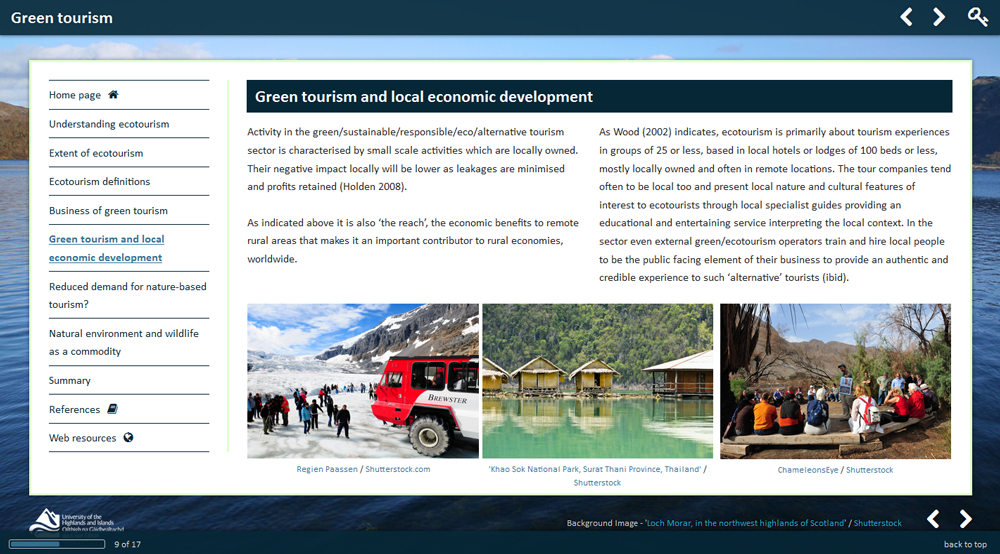 screenshot and hyperlink to green tourism resource