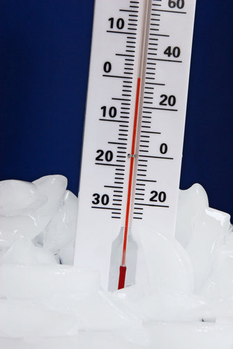 Image: The melting point of ice and the freezing point of water are both 0 °C (at atmospheric pressure)