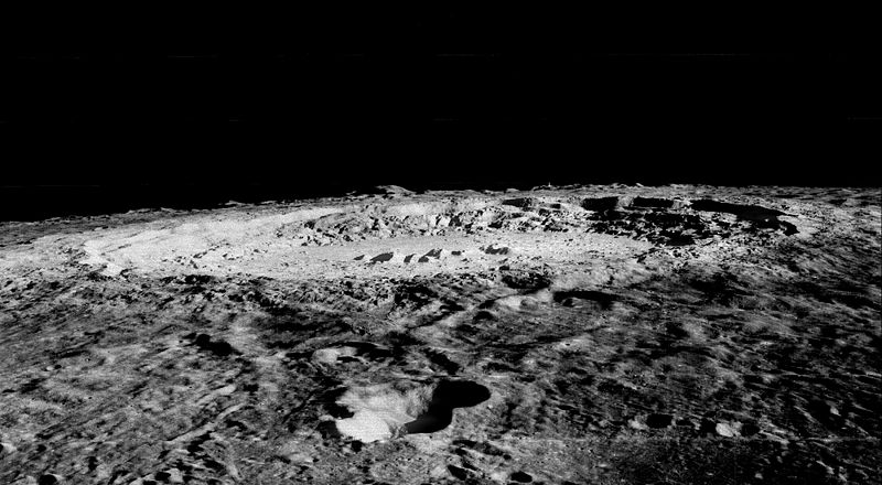 Impact crater on the surface of the moon