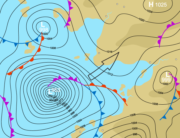 Image: Weather map showing a low pressure system