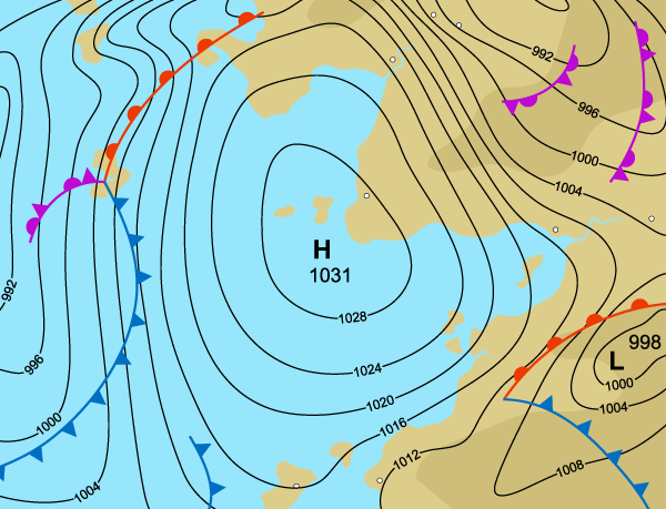 Image: Weather map showing a high pressure system