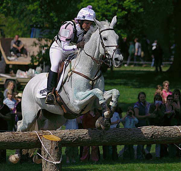 Gemma Tattersall and Jesters Quest jump the Open Ditch during the cross-country phase of Badminton Horse Trials 2007