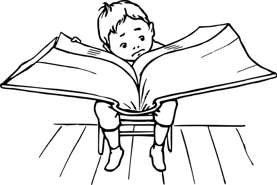 drawing of child reading a book