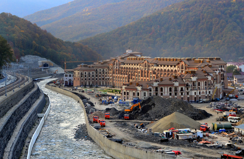 Construction of mountain Media Village, Sochi, russia