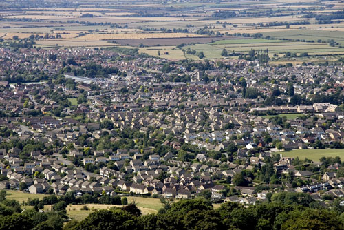 A view of a town or village seen from above