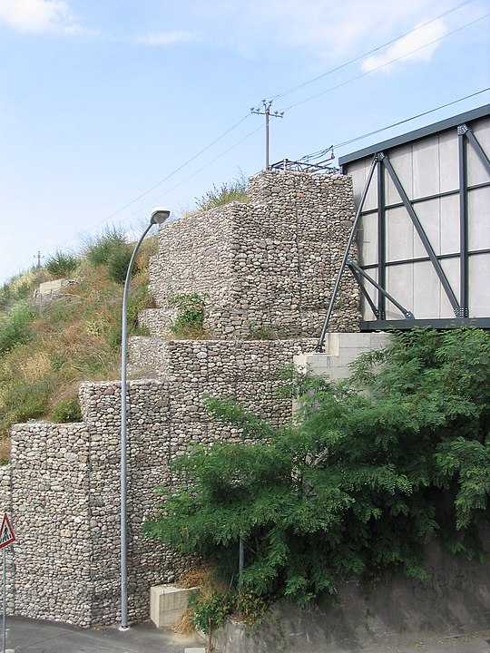 bridge abutment with gabions