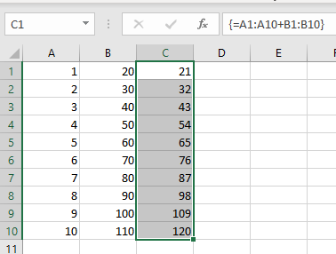 Showing an array formula