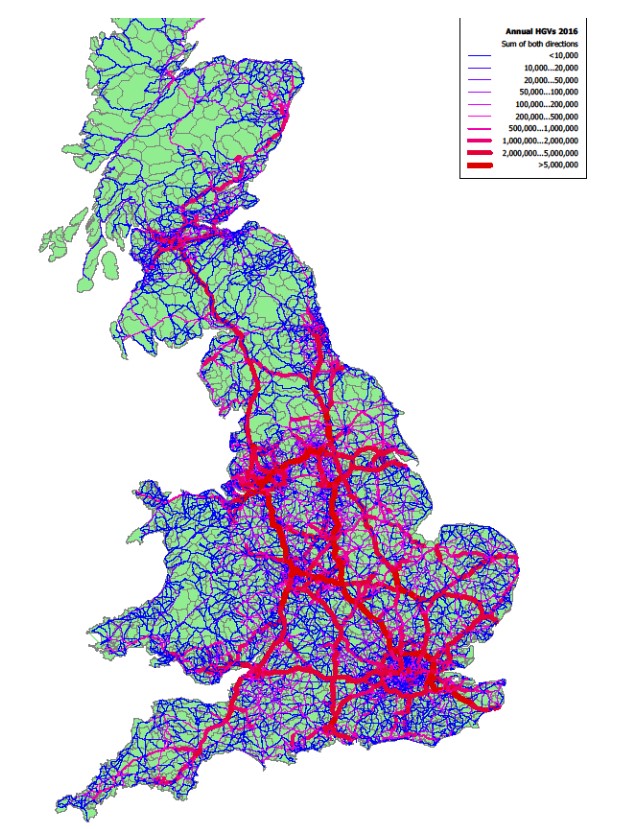 annual hgv flows in UK roads