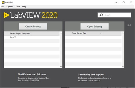 Labview welcome screen